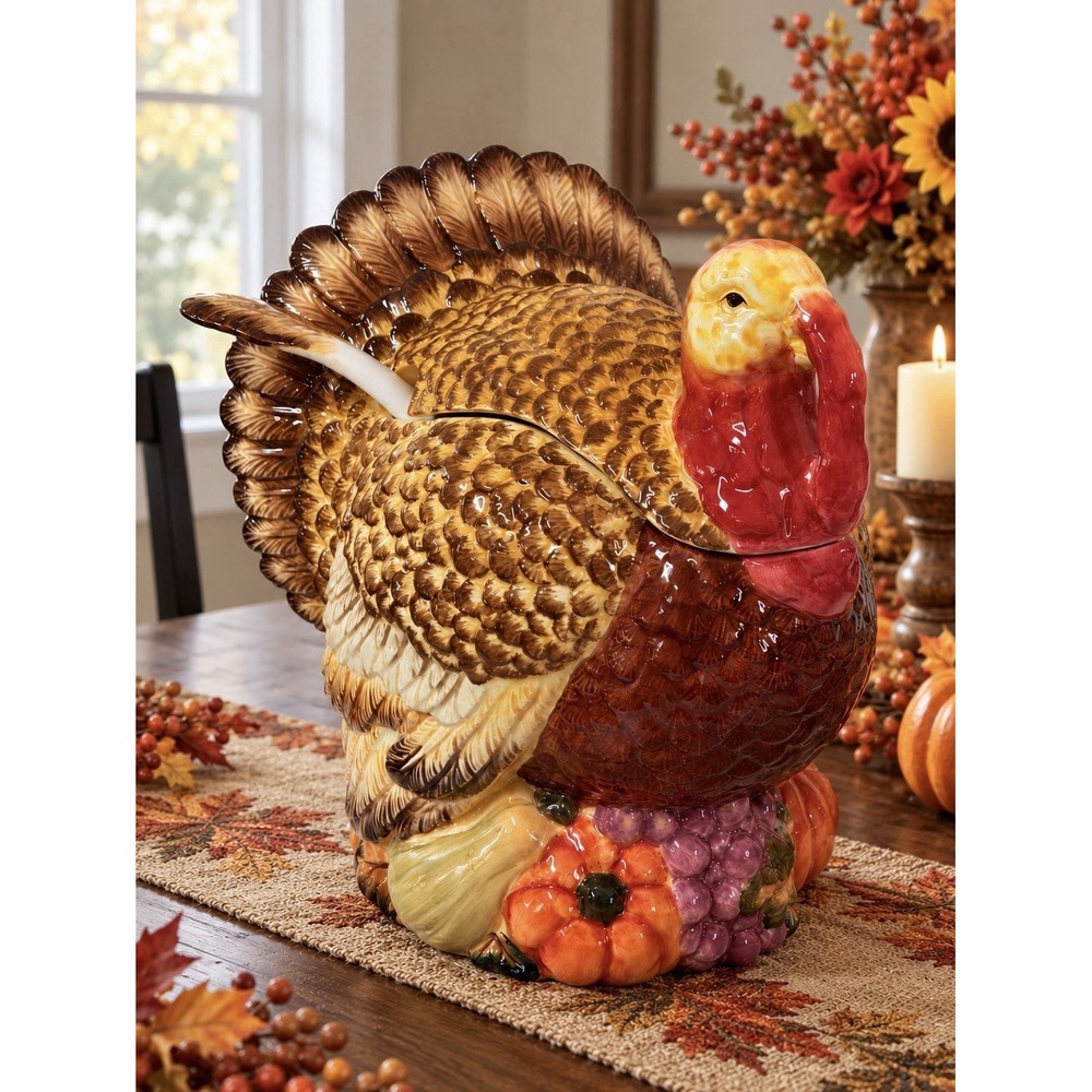 Bella Casa Ganz Turkey Tureen Ladle Thanksgiving Gravy Bowl Fall Serving Dish